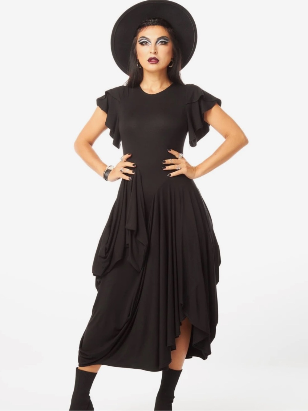 Sibyl Jersey Drapes midi dress - black